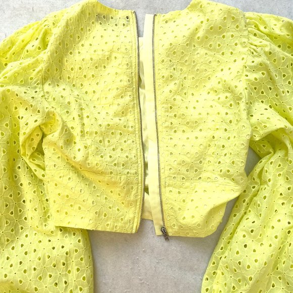 SHEIN PREMIUM 100% COTTON PUFF SLEEVE eyelet back zipper Crop TOP 2 - Picture 9 of 14